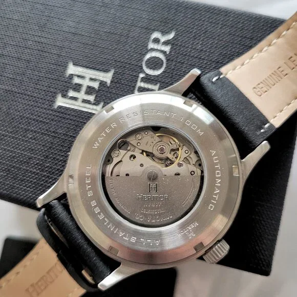 Heritor Men's Automatic Skeleton Dial Black Leather Watch - Picture 5 of 7